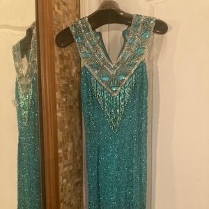 Green dress with beaded sequins